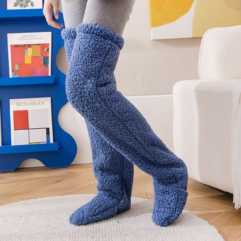 FuzzFluff- Over The Knee Fuzzy Sock Plush Slippers - luvinly