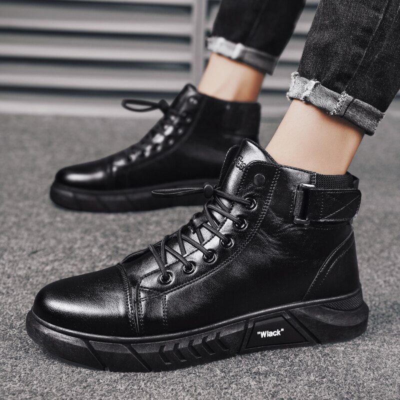 Men’s Black Leather Boots - luvinly