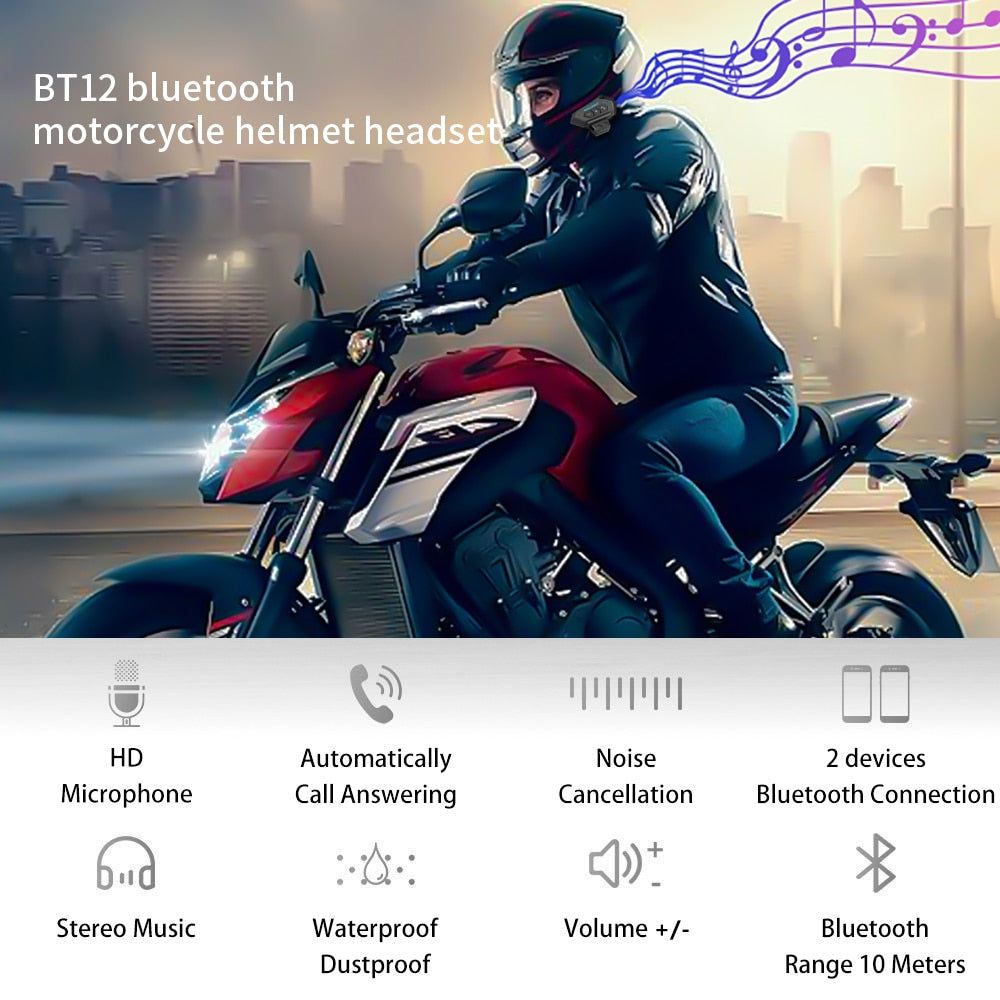 AudiMoto - Helmet Headset Wireless Hands-Free Call Kit - luvinly