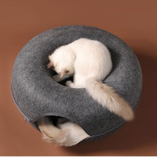 CatCave - Interactive Basket Natural Felt Cuddly Cat Cave Bed - luvinly