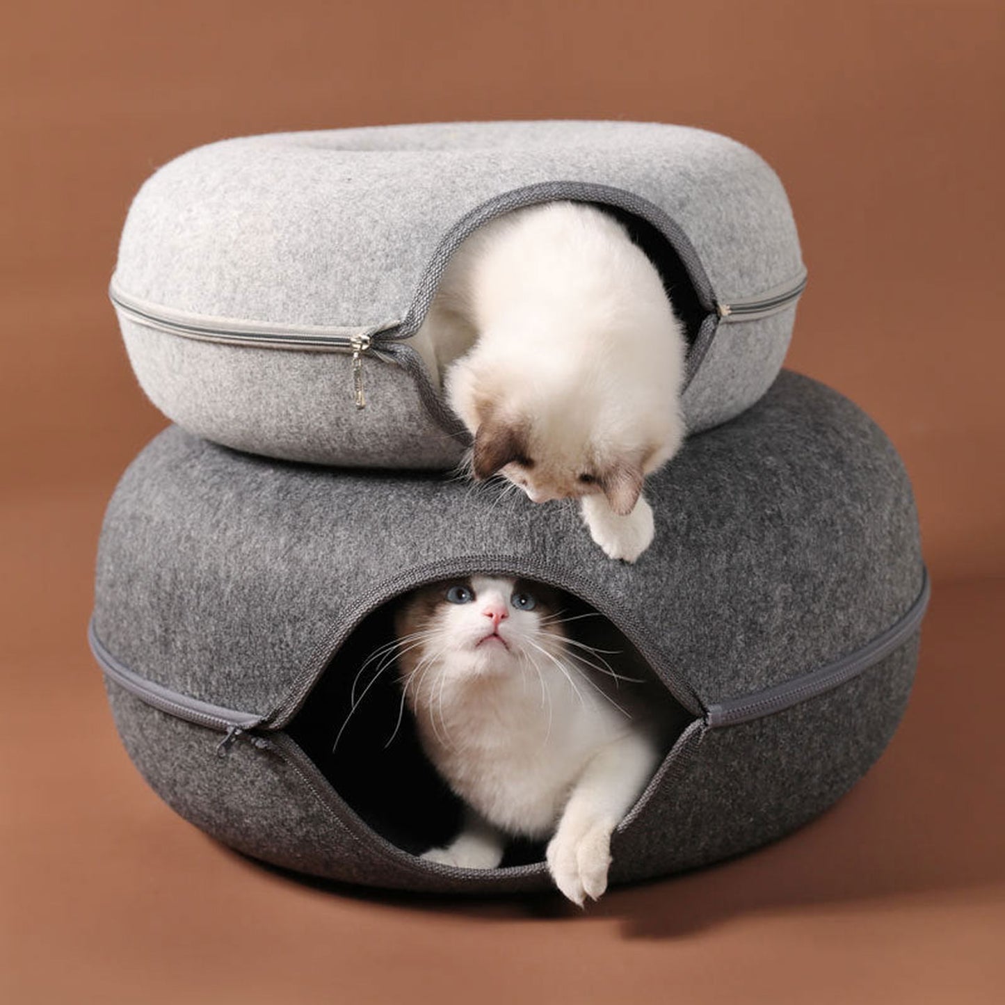 CatCave - Interactive Basket Natural Felt Cuddly Cat Cave Bed - luvinly