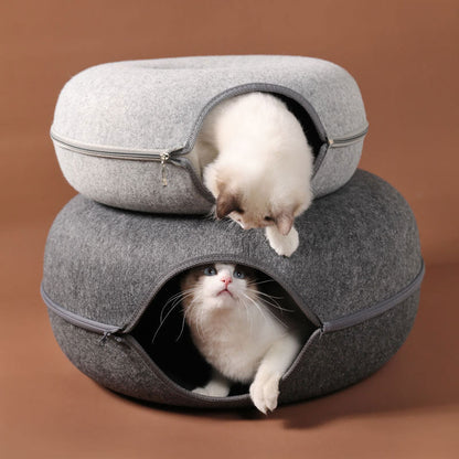 CatCave - Interactive Basket Natural Felt Cuddly Cat Cave Bed - luvinly