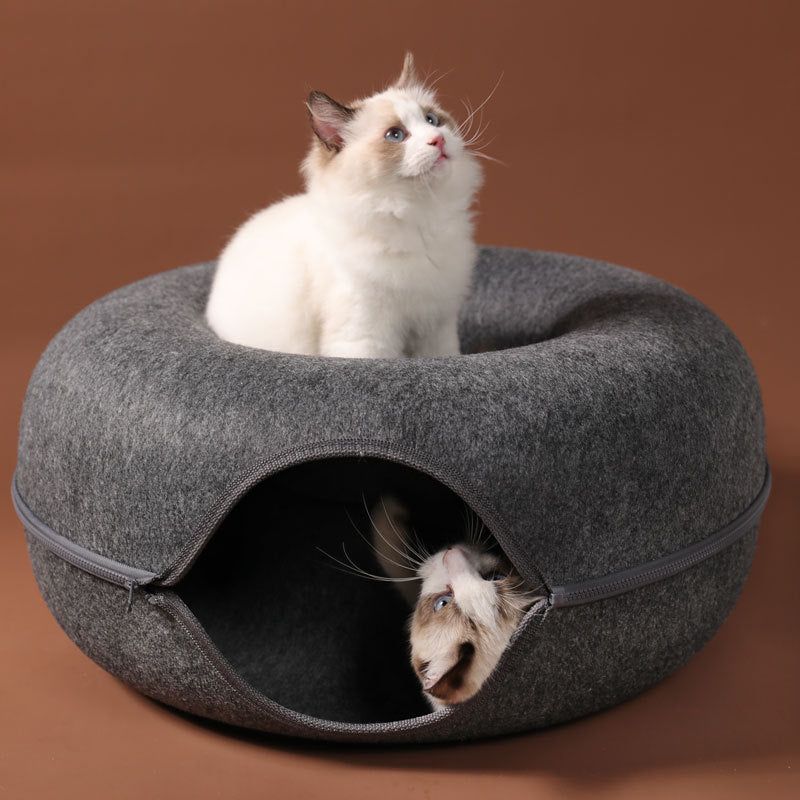 CatCave - Interactive Basket Natural Felt Cuddly Cat Cave Bed - luvinly