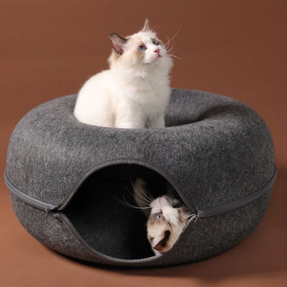 CatCave - Interactive Basket Natural Felt Cuddly Cat Cave Bed - luvinly