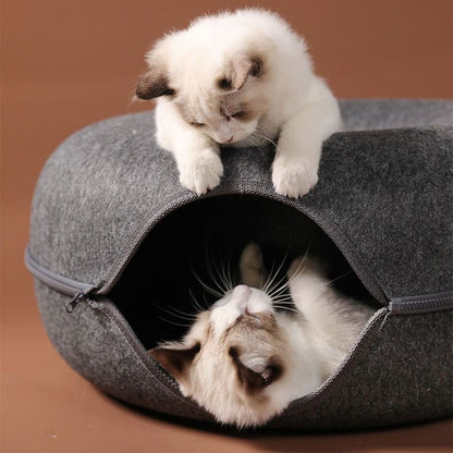 CatCave - Interactive Basket Natural Felt Cuddly Cat Cave Bed - luvinly