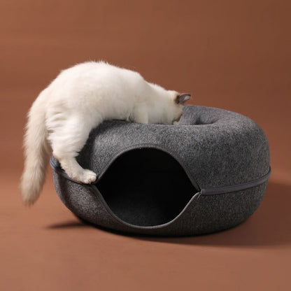CatCave - Interactive Basket Natural Felt Cuddly Cat Cave Bed - luvinly