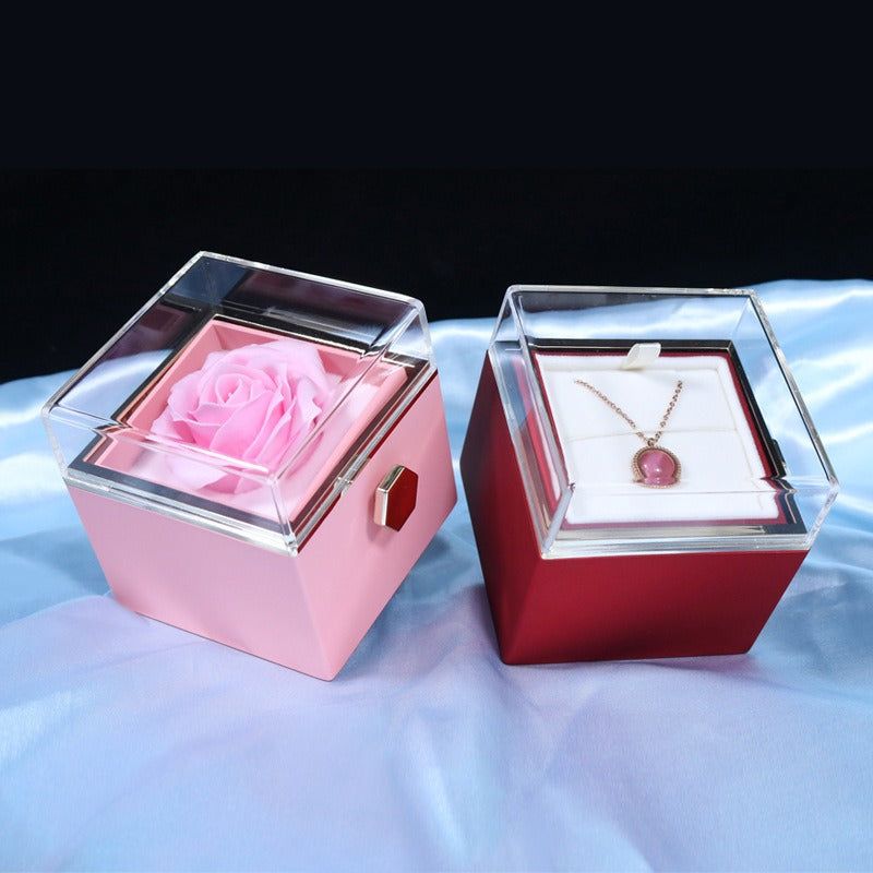RosaSpin - Eternally Preserved Rotating Rose Box - W/ Engraved Heart Necklace - luvinly