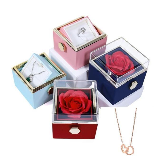 RosaSpin - Eternally Preserved Rotating Rose Box - W/ Engraved Heart Necklace - luvinly