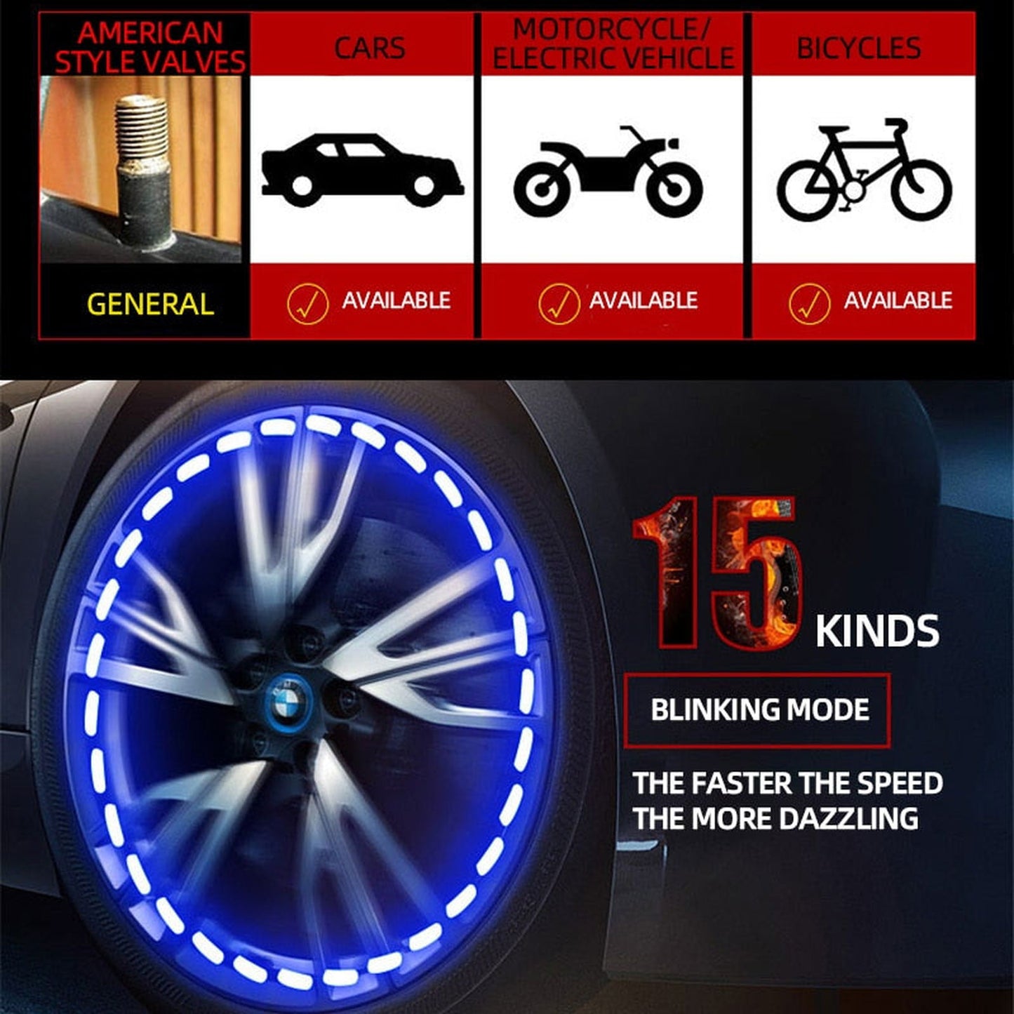 FlashWheel - Rgb Glowing Motion Activated Solar Tire Valve - luvinly