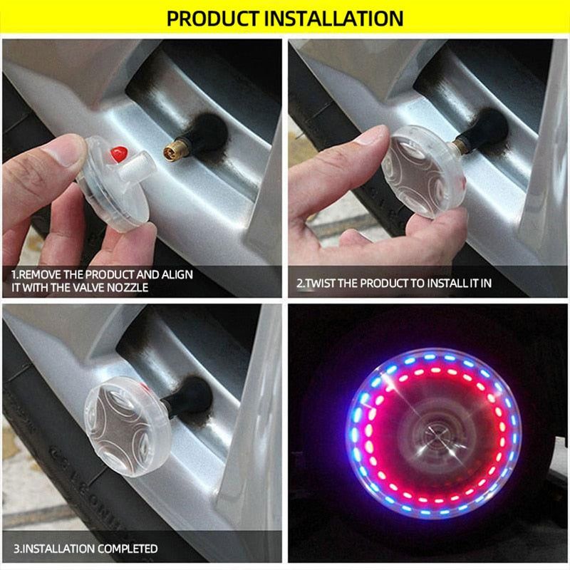 FlashWheel - Rgb Glowing Motion Activated Solar Tire Valve - luvinly