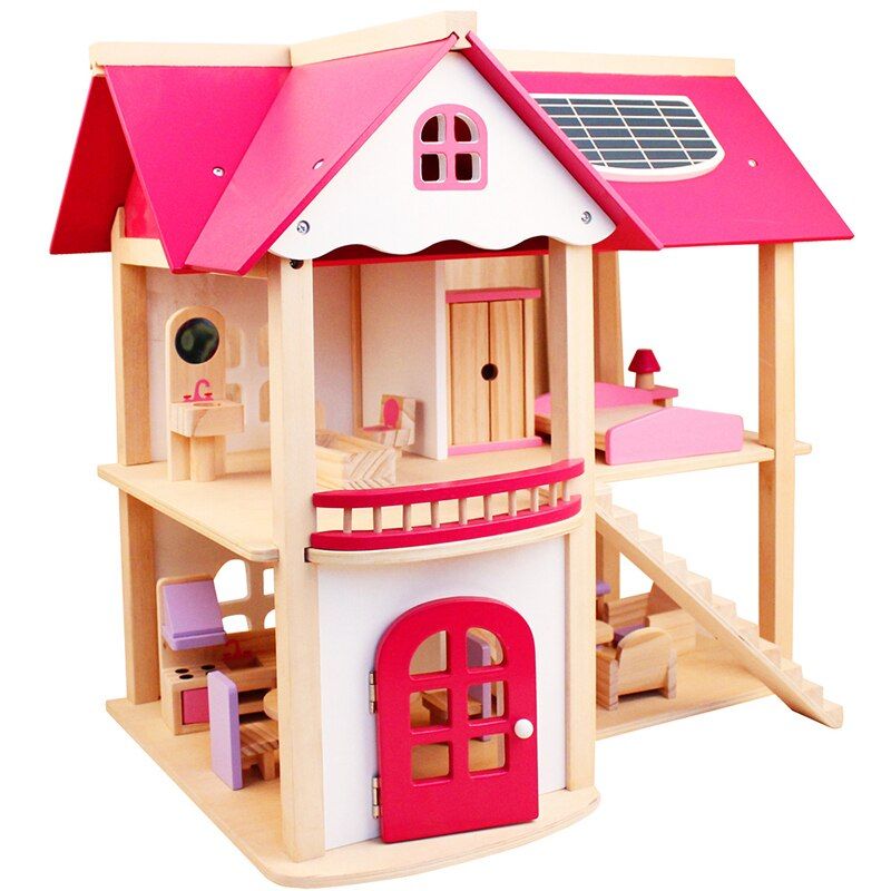 Wooden Dollhouse W/ Furniture - luvinly