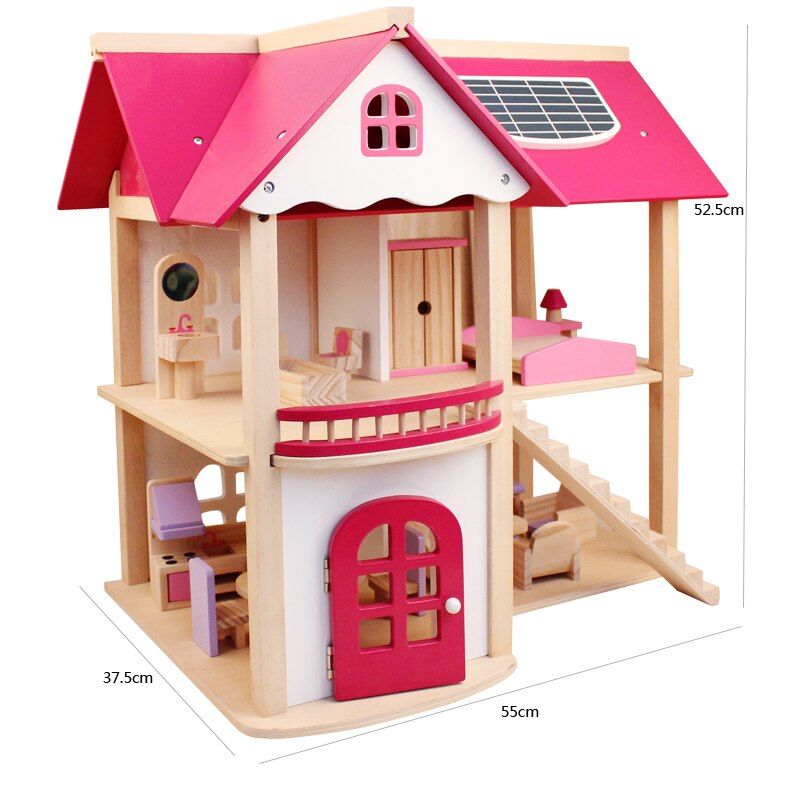 Wooden Dollhouse W/ Furniture - luvinly