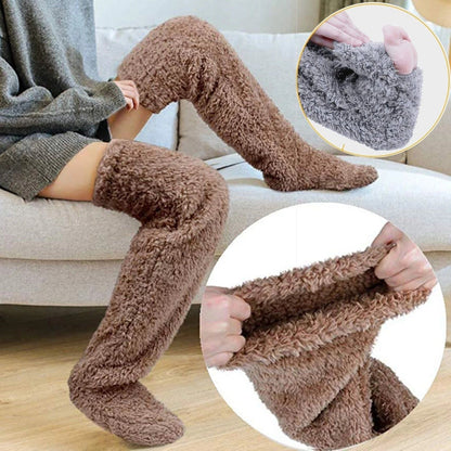 FuzzFluff- Over The Knee Fuzzy Sock Plush Slippers - luvinly