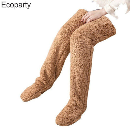 FuzzFluff- Over The Knee Fuzzy Sock Plush Slippers - luvinly