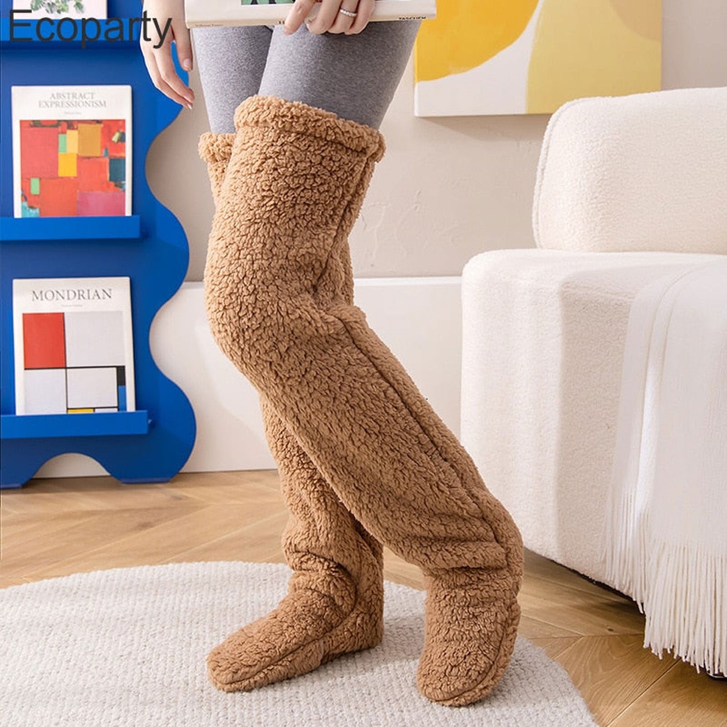 FuzzFluff- Over The Knee Fuzzy Sock Plush Slippers - luvinly