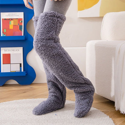 FuzzFluff- Over The Knee Fuzzy Sock Plush Slippers - luvinly