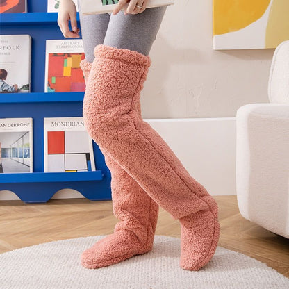 FuzzFluff- Over The Knee Fuzzy Sock Plush Slippers - luvinly