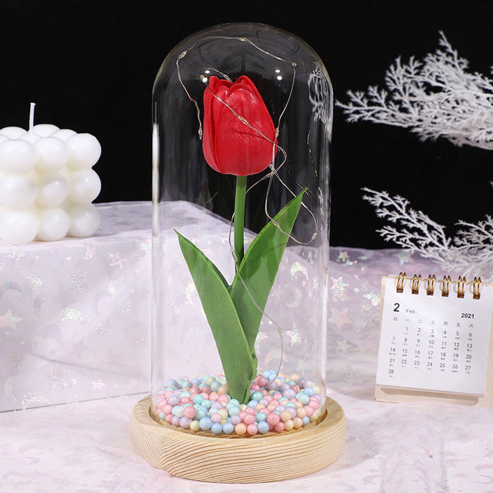 Glass-covered Perpetual Flower Night Light Ornaments - luvinly