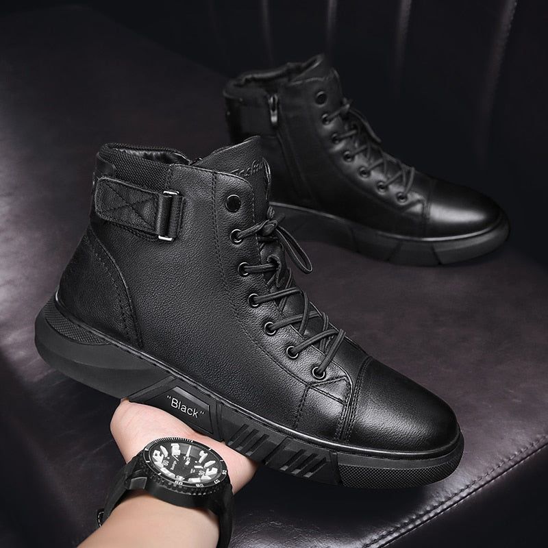 Men’s Black Leather Boots - luvinly