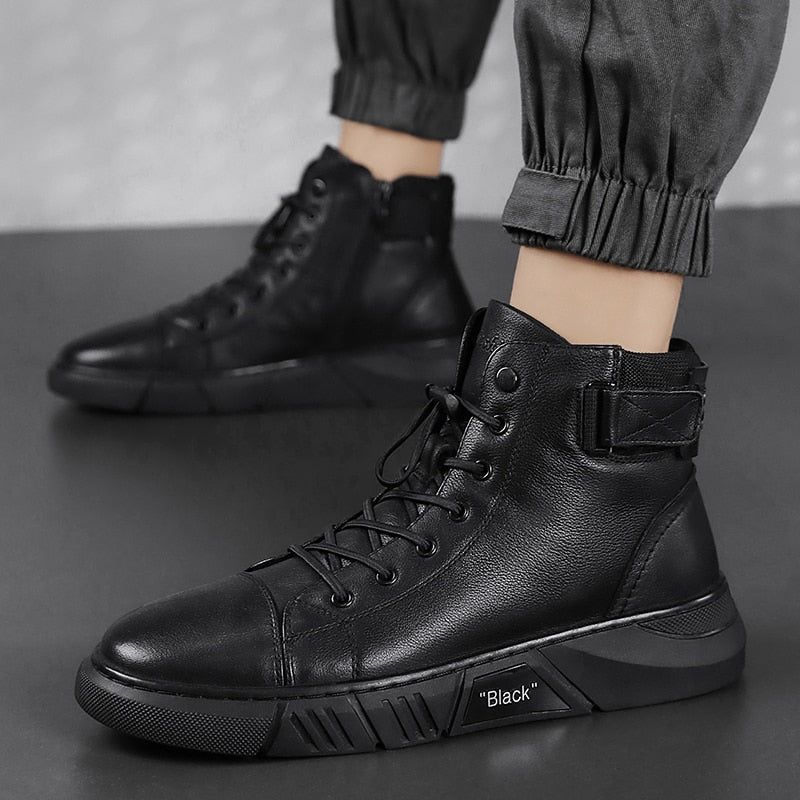 Men’s Black Leather Boots - luvinly