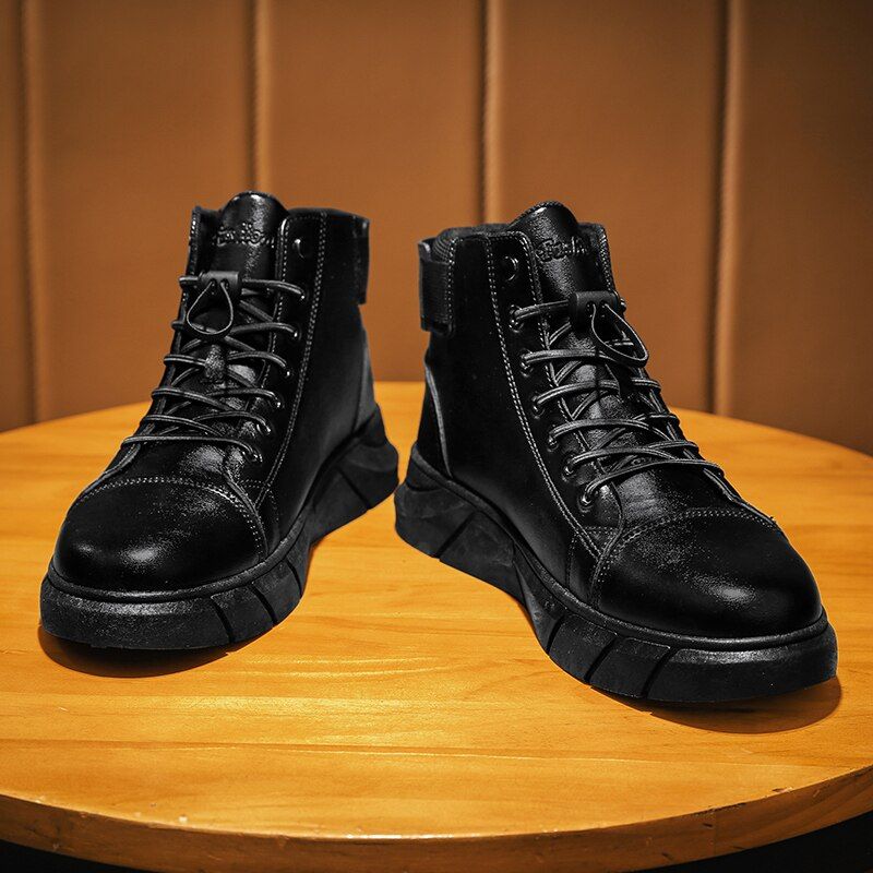 Men’s Black Leather Boots - luvinly