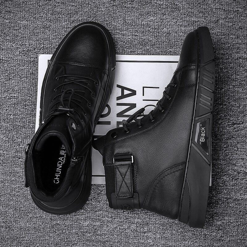 Men’s Black Leather Boots - luvinly