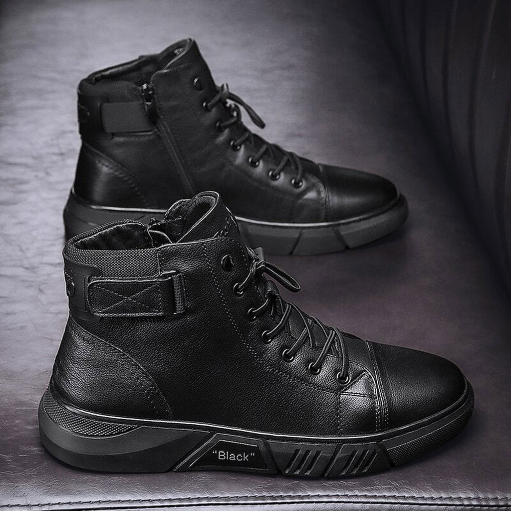 Men’s Black Leather Boots - luvinly