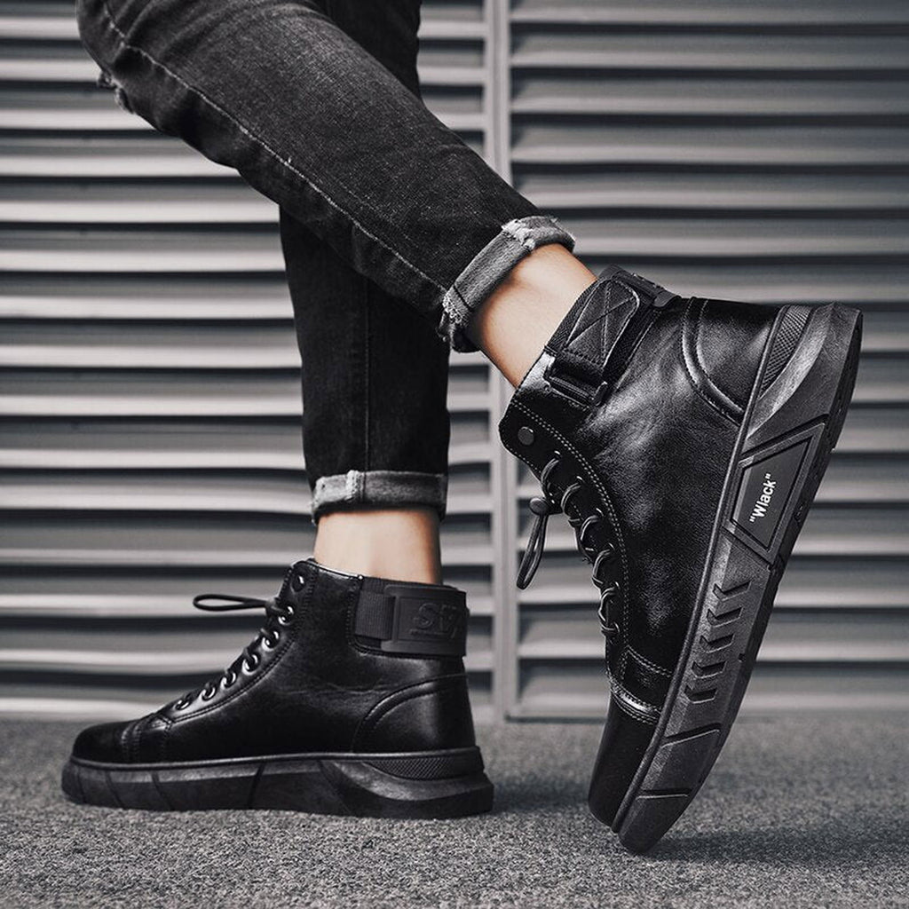 Men’s Black Leather Boots - luvinly