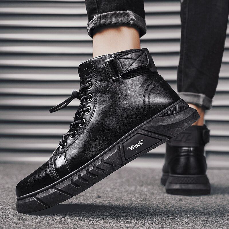 Men’s Black Leather Boots - luvinly