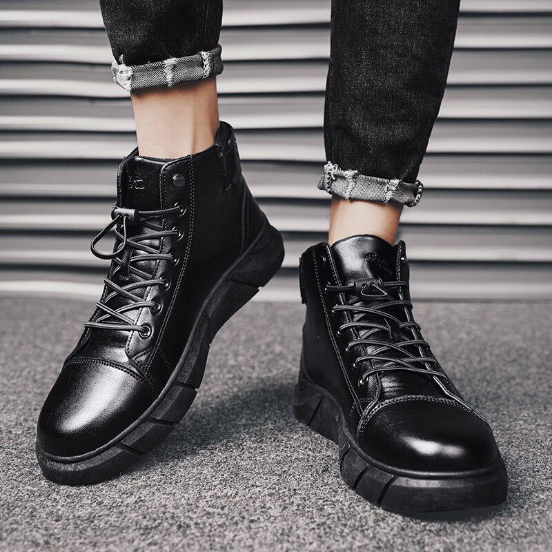 Men’s Black Leather Boots - luvinly