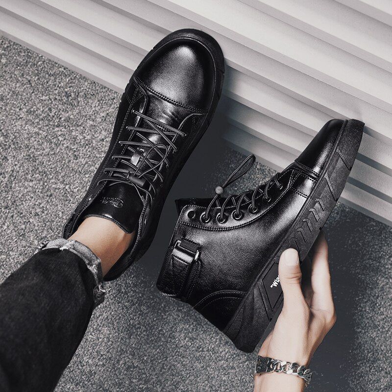 Men’s Black Leather Boots - luvinly