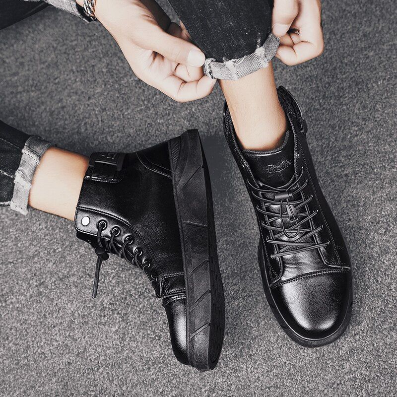 Men’s Black Leather Boots - luvinly