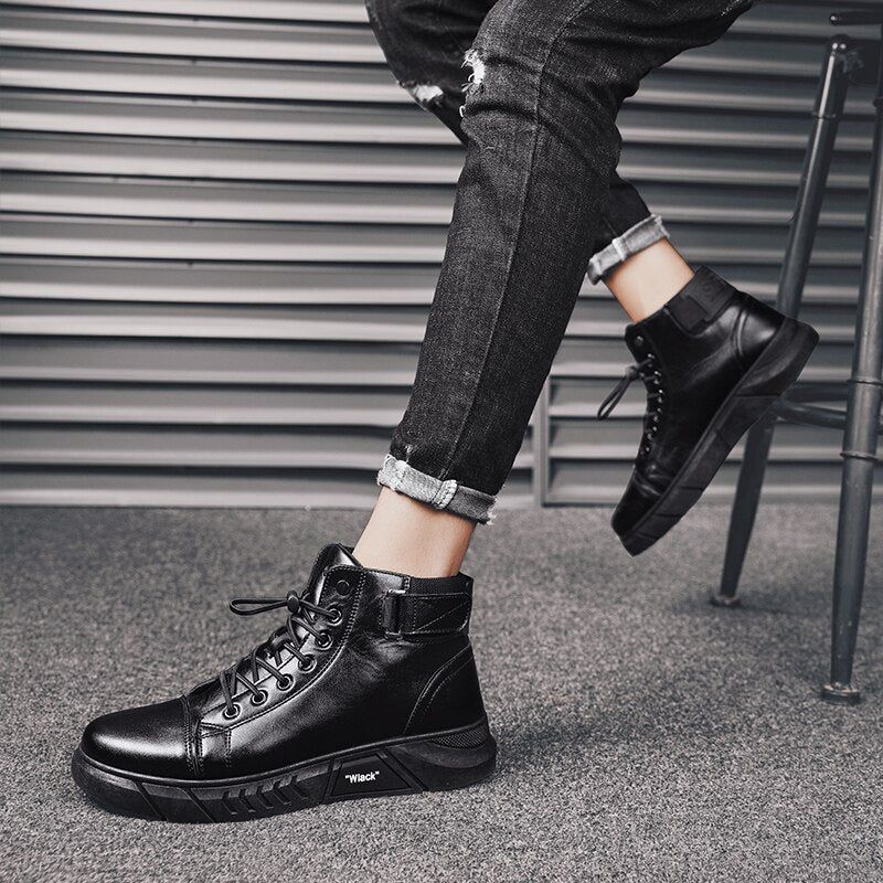 Men’s Black Leather Boots - luvinly