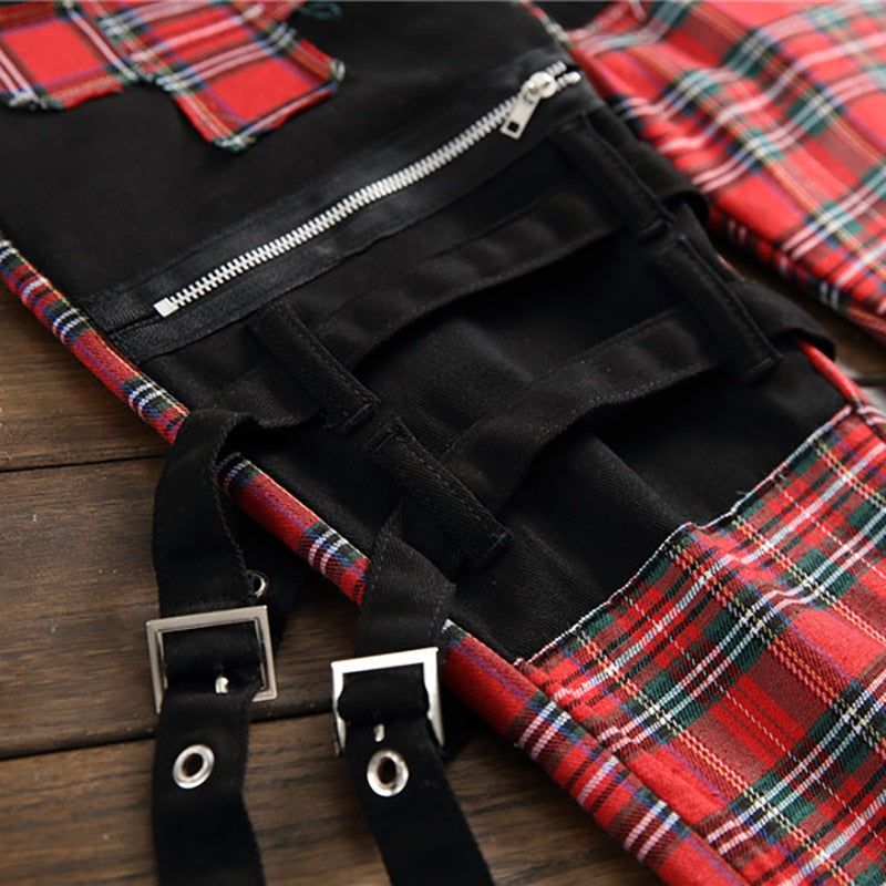 Men's Plaid Patchwork Skinny Jeans - luvinly