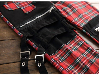 Men's Plaid Patchwork Skinny Jeans - luvinly