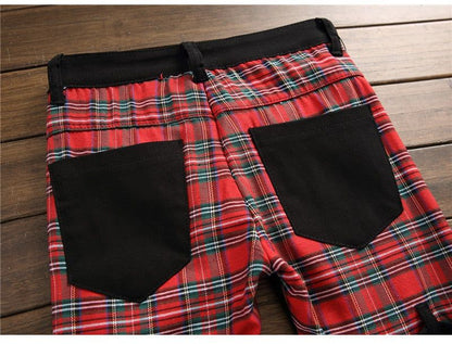 Men's Plaid Patchwork Skinny Jeans - luvinly