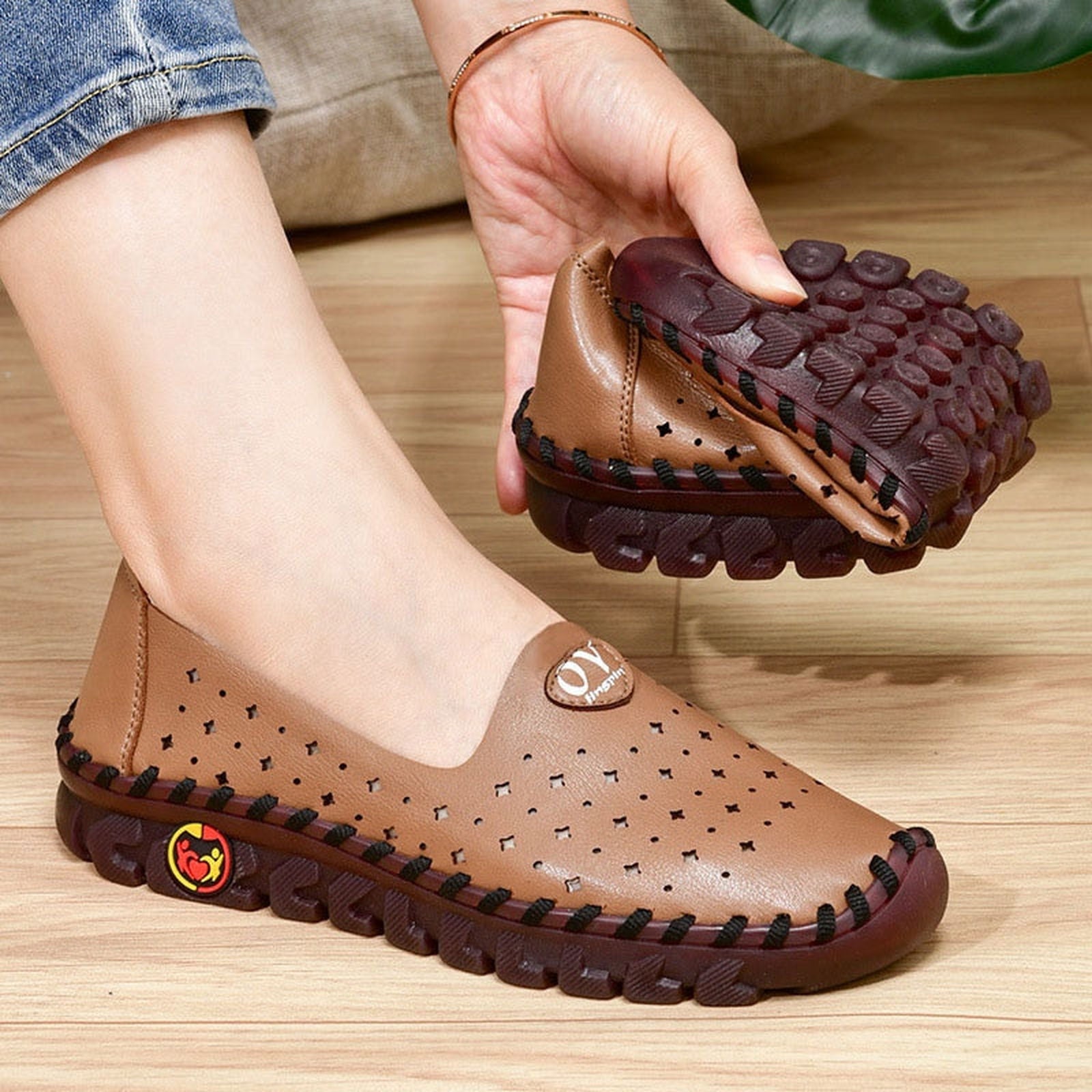Sadies - Breathable Women's Leather Non-Slip Loafers - luvinly