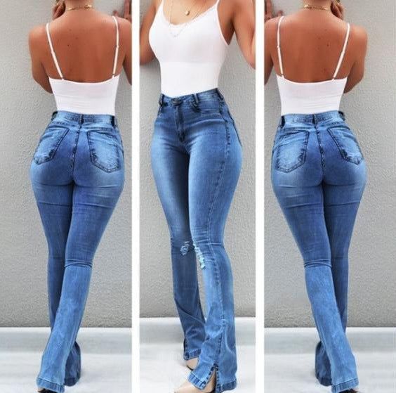 Stretch Flare High Waist Jeans - luvinly