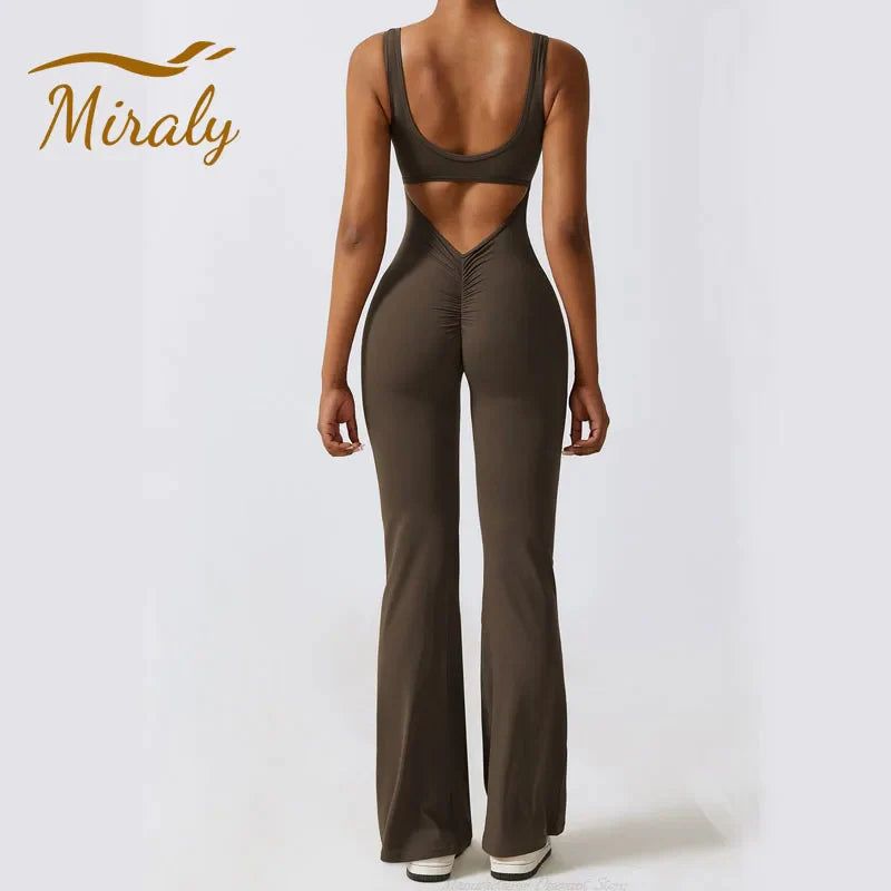 VogueFlare - V-Back Flared Viral Backless Jumpsuit - luvinly