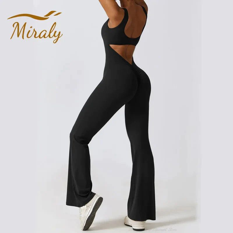 VogueFlare - V-Back Flared Viral Backless Jumpsuit - luvinly