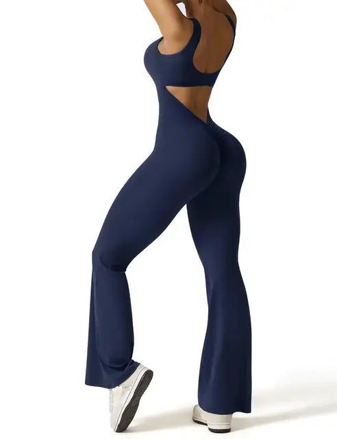VogueFlare - V-Back Flared Viral Backless Jumpsuit - luvinly