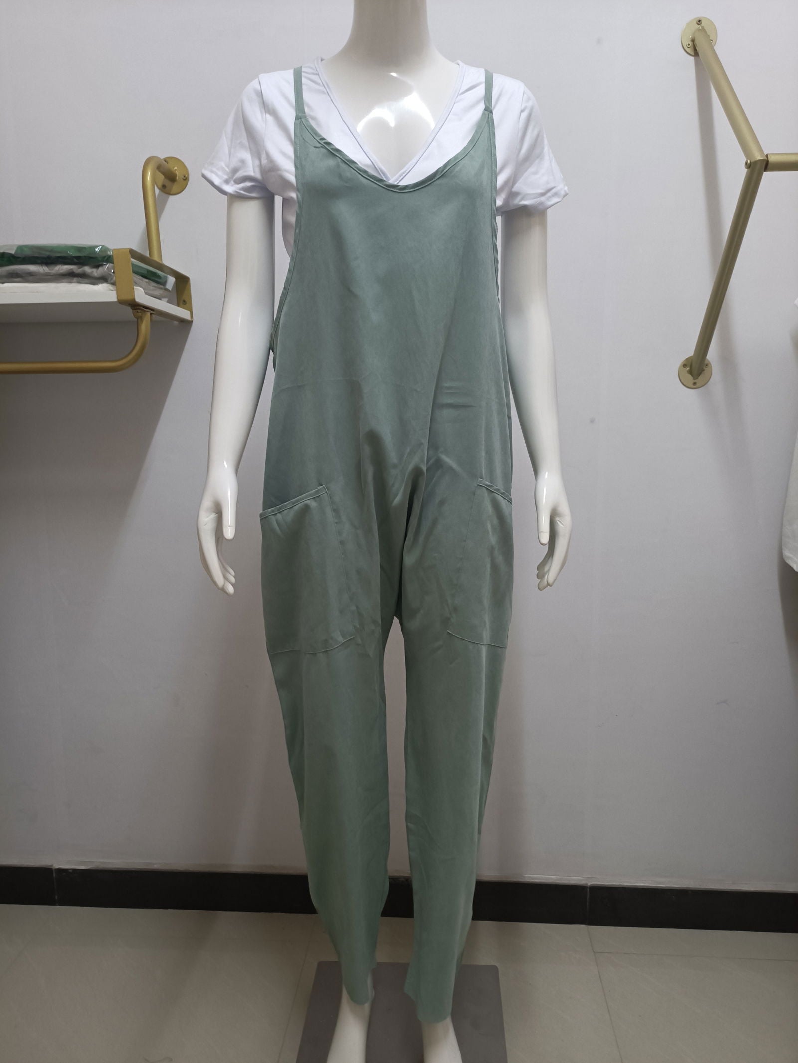 Wide Leg Solid Colored Jumpsuits - luvinly