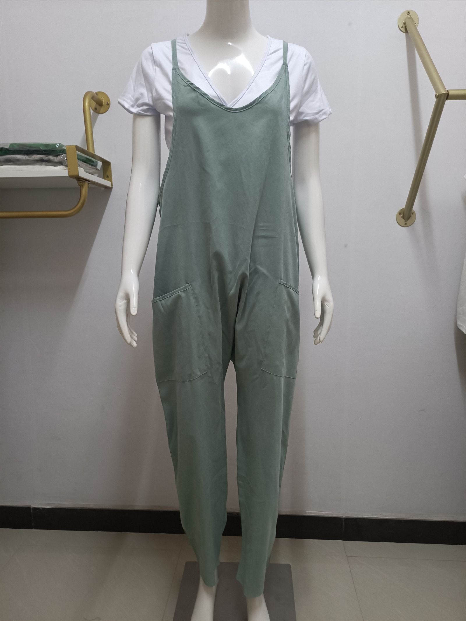Wide Leg Solid Colored Jumpsuits - luvinly