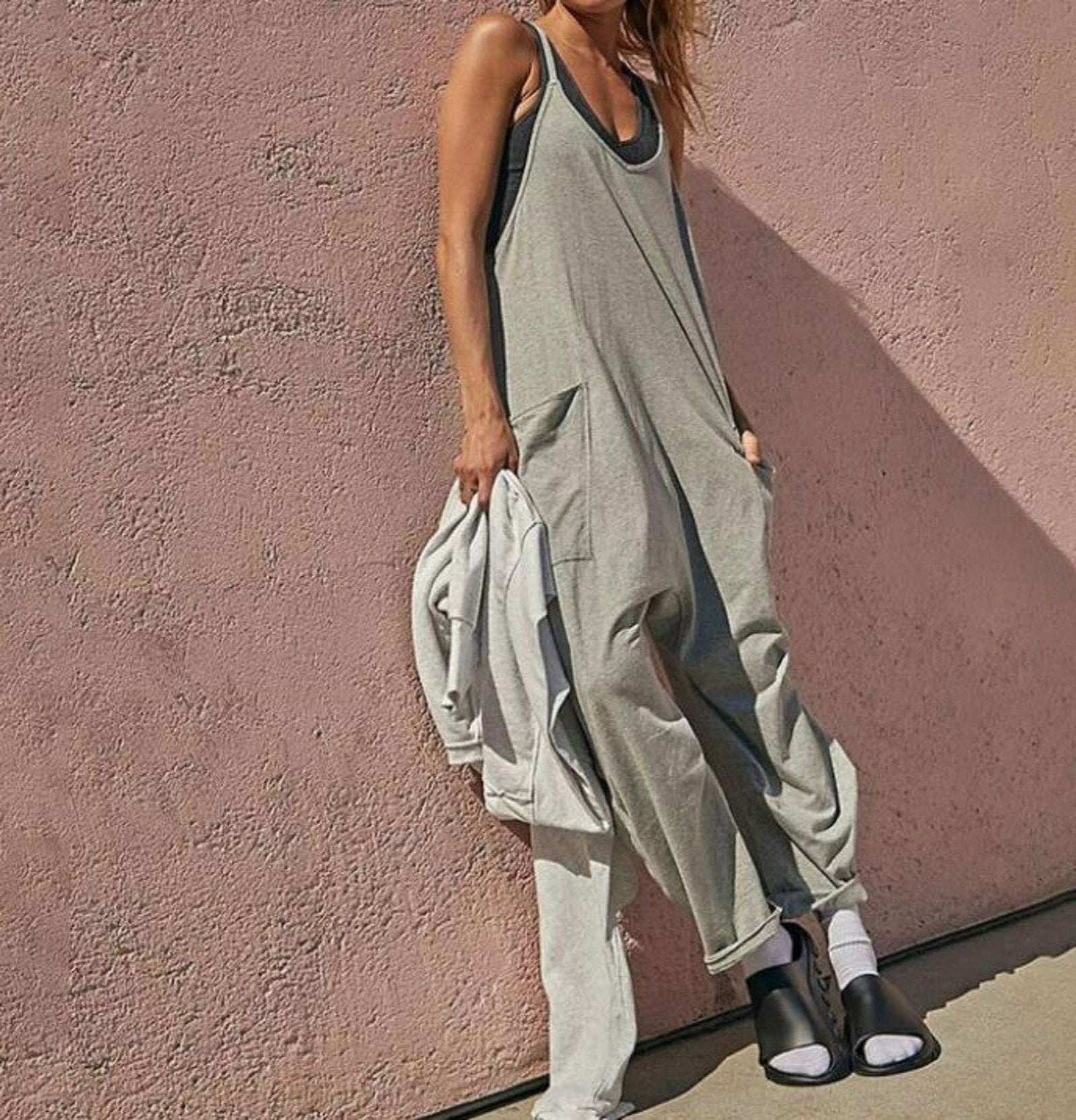 Wide Leg Solid Colored Jumpsuits - luvinly