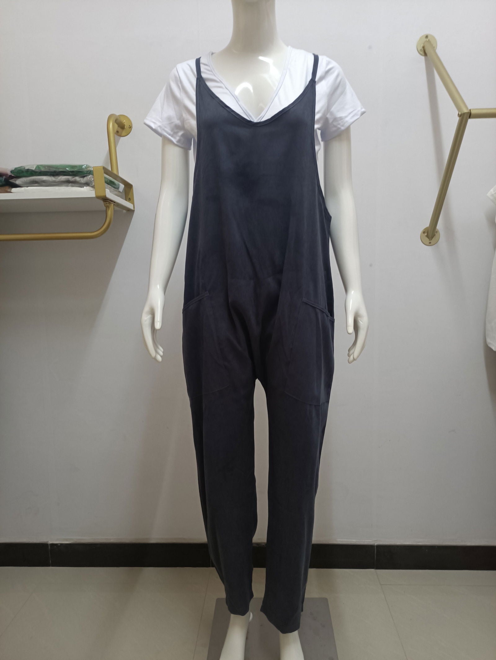 Wide Leg Solid Colored Jumpsuits - luvinly