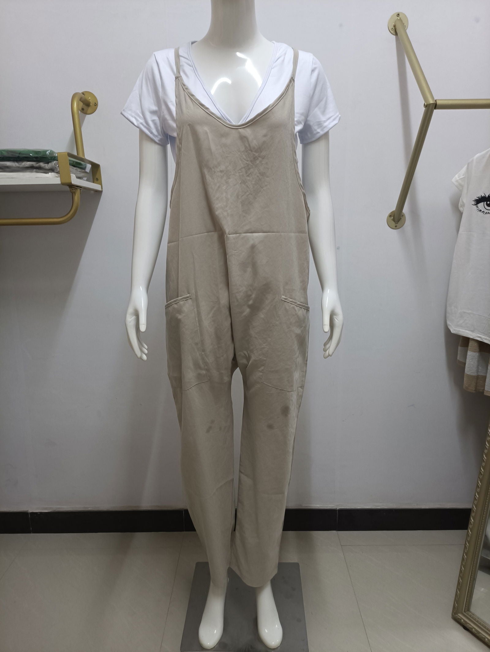 Wide Leg Solid Colored Jumpsuits - luvinly
