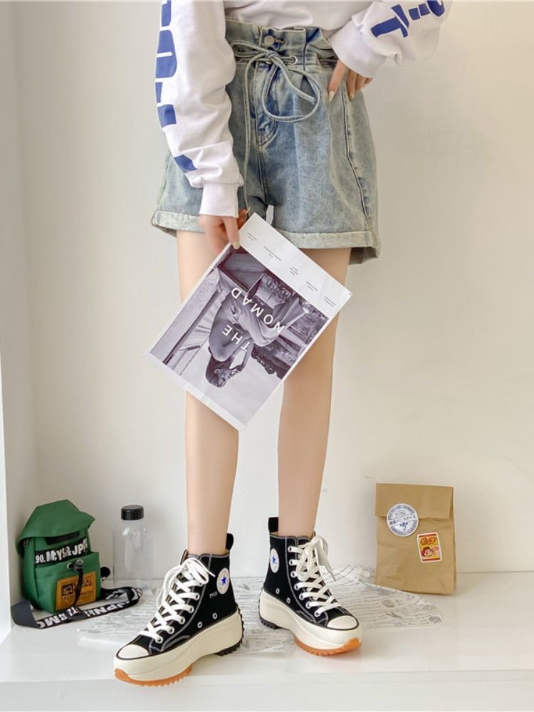 Women's High Top Canvas Trainers - luvinly