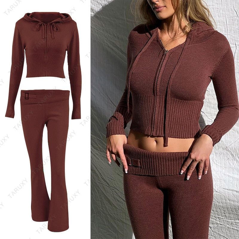 ZipFit- High Waist & Casual Zipper Hoodie Set - luvinly