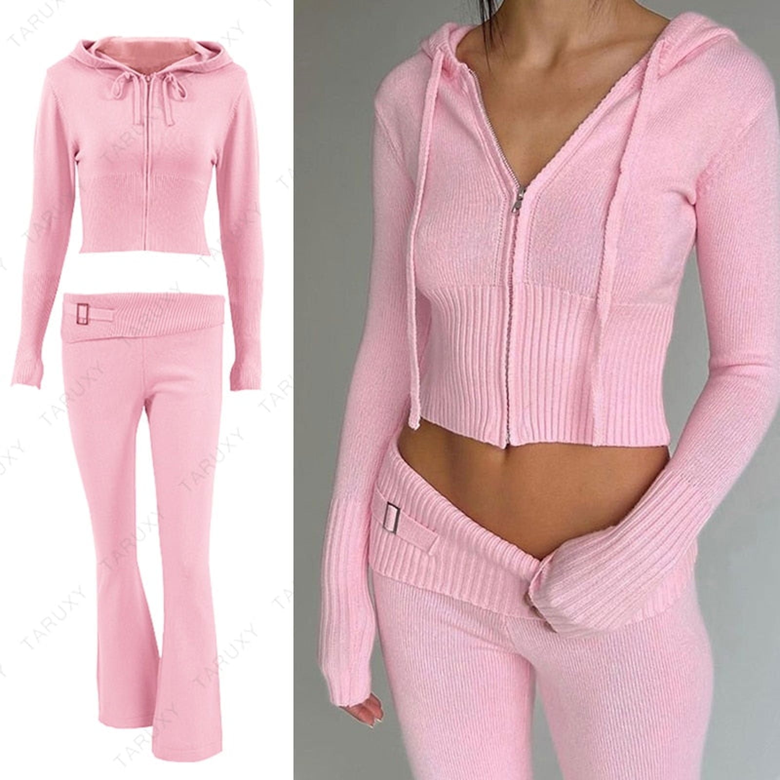ZipFit- High Waist & Casual Zipper Hoodie Set - luvinly
