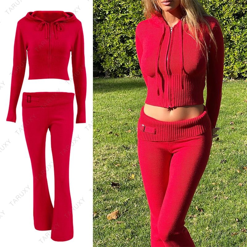ZipFit- High Waist & Casual Zipper Hoodie Set - luvinly